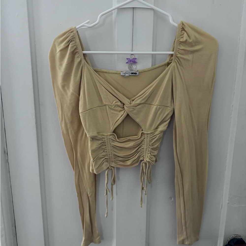 Fashion Nova Women's Tan Ruched Blouse